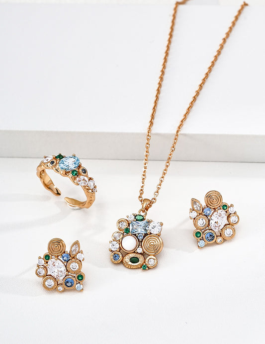 Mosaïque Gemstone Pendant Necklace with Jardin Gemstone Ring
