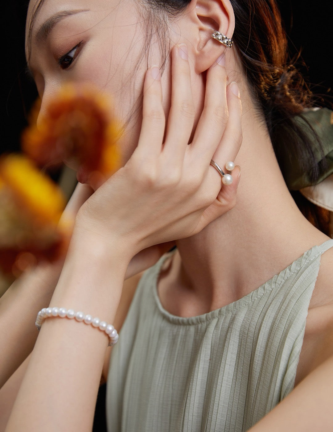 Lune Pearl Open Ring — view 2